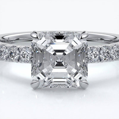 Hazel Engagement ring square emerald diamond 4 claw diamond band 18ct white gold