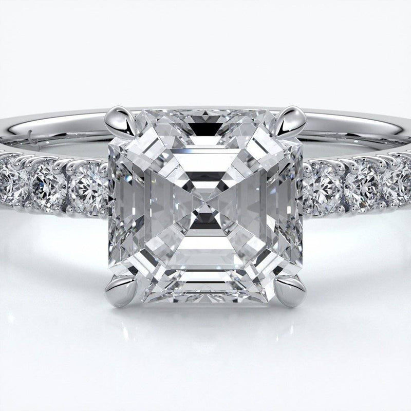 Four claw square emerald cut non-cathedral 2CT