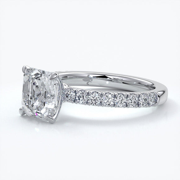 Hazel Engagement ring square emerald diamond 4 claw diamond band 18ct white gold