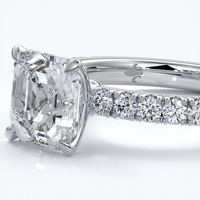 Hazel Engagement ring square emerald diamond 4 claw diamond band 18ct white gold