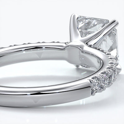 Hazel Engagement ring square emerald diamond 4 claw diamond band 18ct white gold