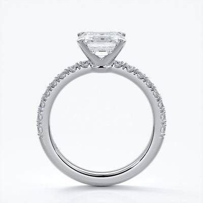 Hazel Engagement ring square emerald diamond 4 claw diamond band 18ct white gold