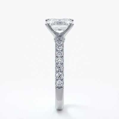 Hazel Engagement ring square emerald diamond 4 claw diamond band 18ct white gold