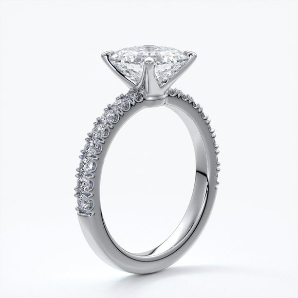Hazel Engagement ring square emerald diamond 4 claw diamond band 18ct white gold