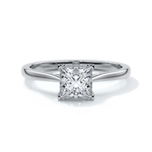 Platinum one carat princess cut diamond ring held by four claws with a cathedral setting