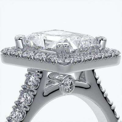 Irene Engagement Ring radiant diamond diamond band halo 18ct white gold
