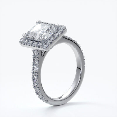 Irene Engagement Ring radiant diamond diamond band halo 18ct white gold