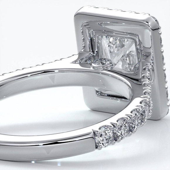 Irene Engagement Ring radiant diamond diamond band halo 18ct white gold