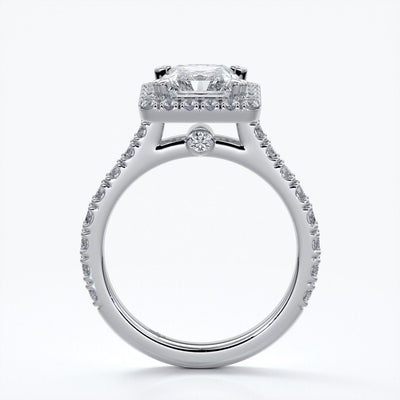 Irene Engagement Ring radiant diamond diamond band halo 18ct white gold