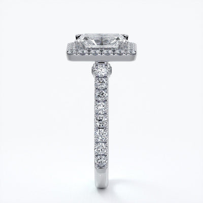 Irene Engagement Ring radiant diamond diamond band halo 18ct white gold