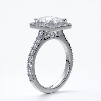 Irene Engagement Ring radiant diamond diamond band halo 18ct white gold