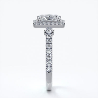 Iris Engagement Ring emerald diamond band halo