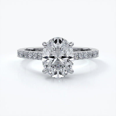 Isabella Engagement ring oval diamond 4 claw cathedral diamond band 18ct white gold