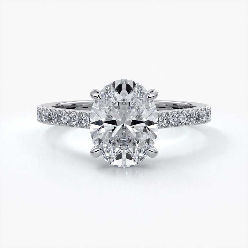 2.0ct Oval cathedral with diamond band.