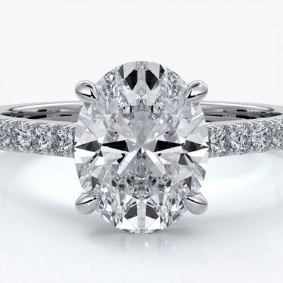 Isabella Engagement ring oval diamond 4 claw cathedral diamond band 18ct white gold