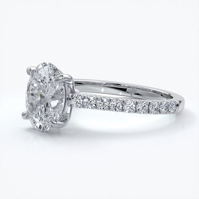 Isabella Engagement ring oval diamond 4 claw cathedral diamond band 18ct white gold