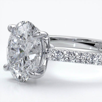 Isabella Engagement ring oval diamond 4 claw cathedral diamond band 18ct white gold