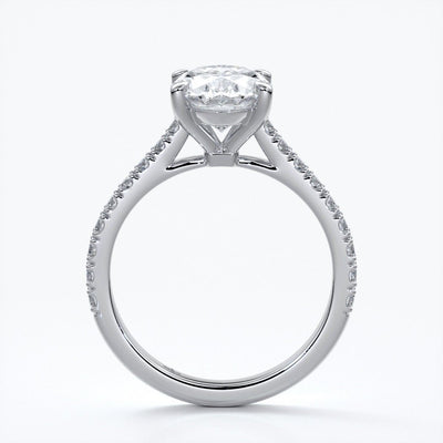Isabella Engagement ring oval diamond 4 claw cathedral diamond band 18ct white gold