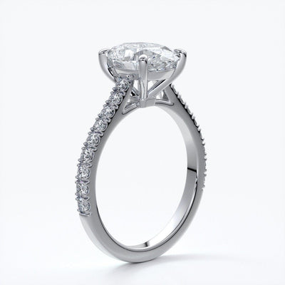Isabella Engagement ring oval diamond 4 claw cathedral diamond band 18ct white gold