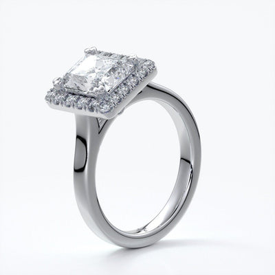 Ivy Engagement Ring radiant diamond band halo platinum