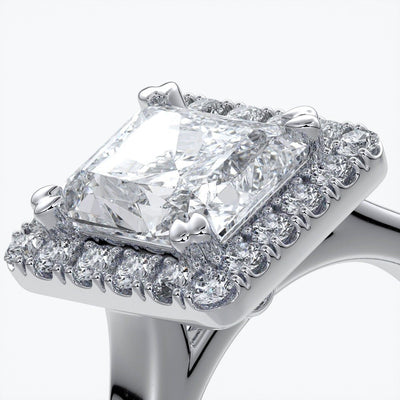 Ivy Engagement Ring radiant diamond band halo platinum