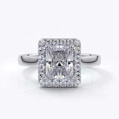 Ivy Engagement Ring radiant diamond band halo platinum