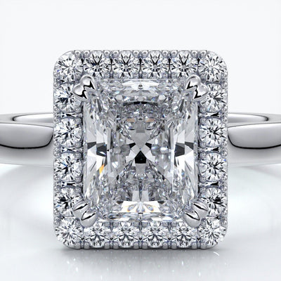 Ivy Engagement Ring radiant diamond band halo platinum