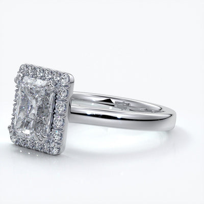 Ivy Engagement Ring radiant diamond band halo platinum