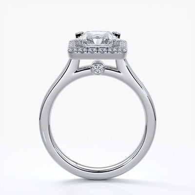 Ivy Engagement Ring radiant diamond band halo platinum