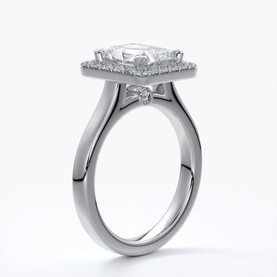 Ivy Engagement Ring radiant diamond band halo platinum