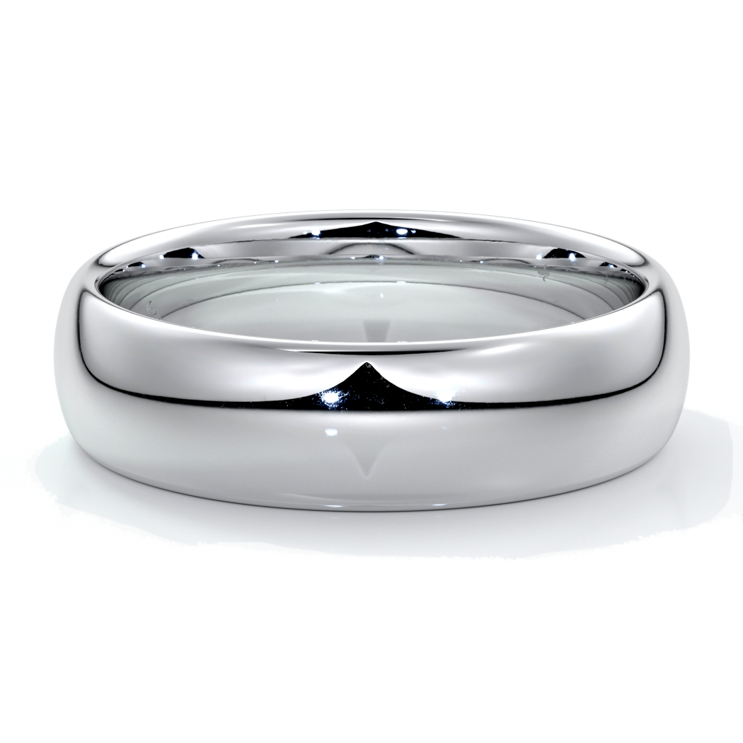 White gold men’s wedding ring with a rounded profile