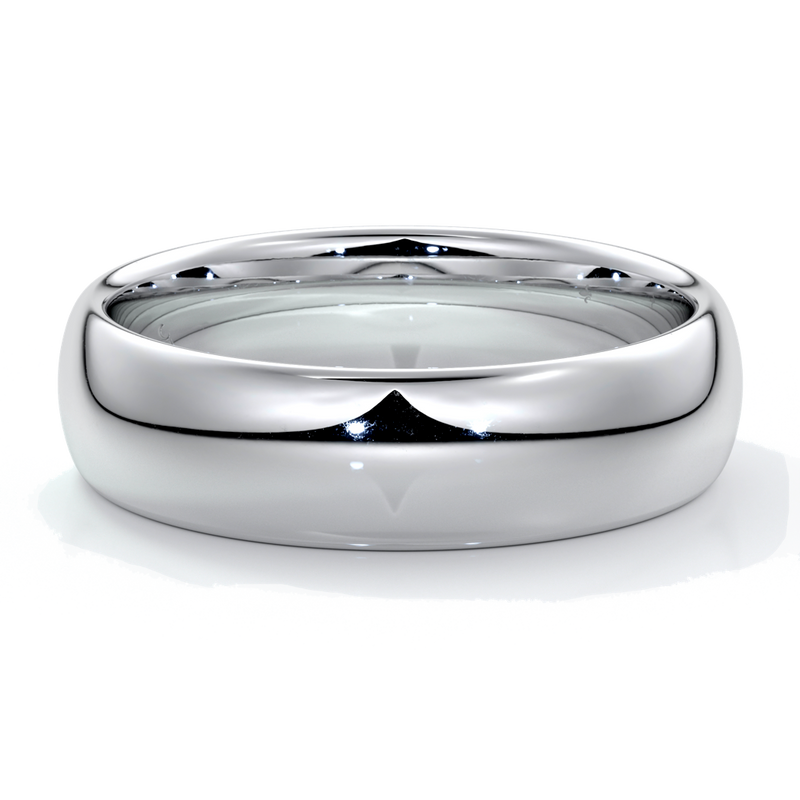 White gold men’s wedding ring with a rounded profile