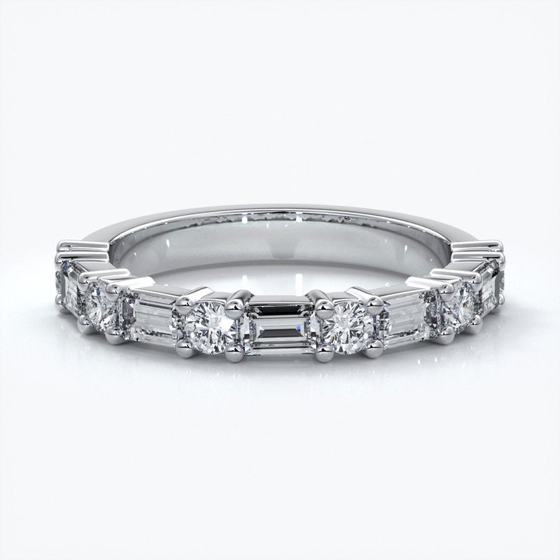 Baguette and round wedding band