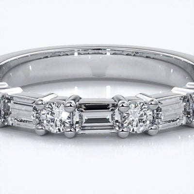 Baguette and round wedding band