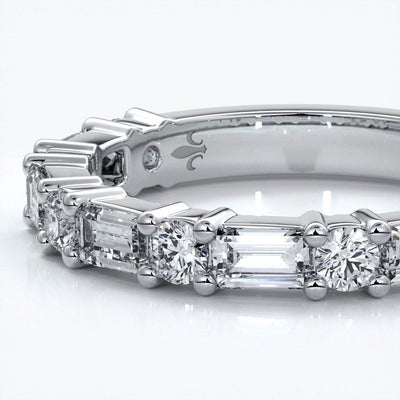 Baguette and round wedding band