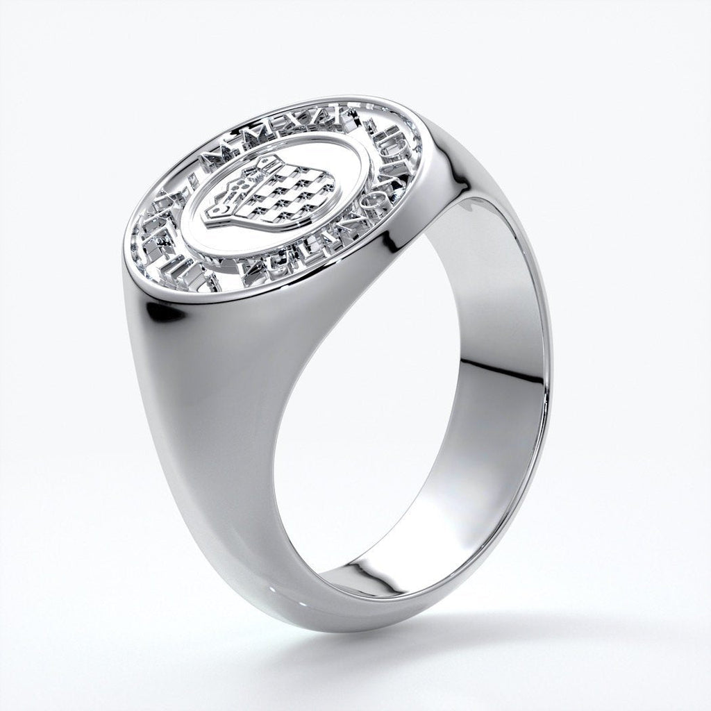 Liam Mens band round crest 18ct white gold