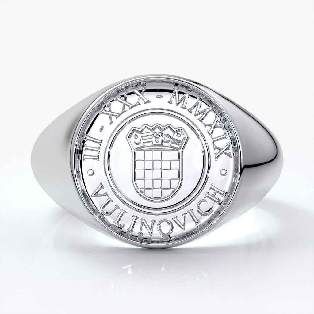 Liam Mens band round crest 18ct white gold