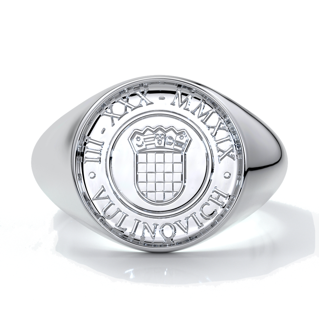 Eighteen carat white gold crest ring for men