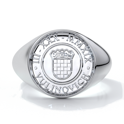 Eighteen carat white gold crest ring for men