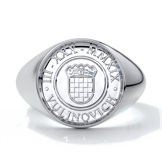 Eighteen carat white gold crest ring for men