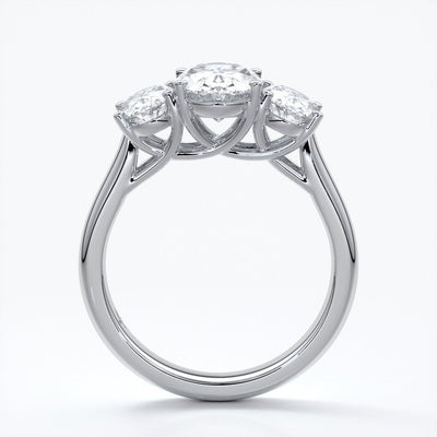 Lucida Engagement ring oval trilogy 4 claw cathedral 18ct white gold