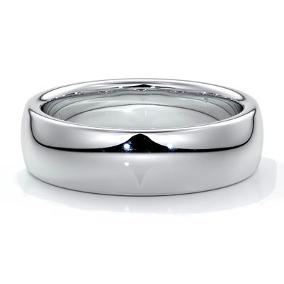Platinum men's wedding band, 6mm wide band with a medium rounded profile and a comfort curve on the inside