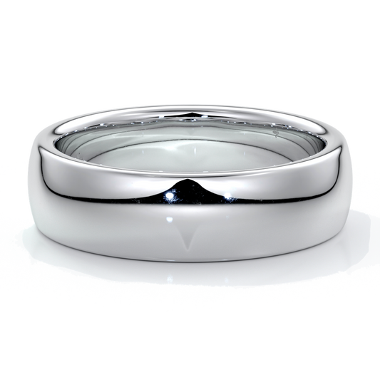 Platinum men's wedding band, 6mm wide band with a medium rounded profile and a comfort curve on the inside