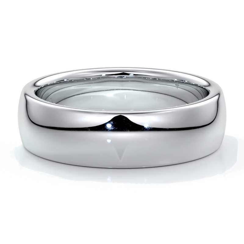 Platinum men's wedding band, 6mm wide band with a medium rounded profile and a comfort curve on the inside