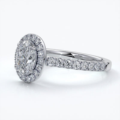 Maddison Engagement Ring oval diamond band halo 18ct white gold