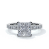 Platinum ring with a two carat princess cut diamond with a scalloped diamond band