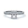 Platinum ring with a one carat radiant cut diamond with a scalloped diamond band