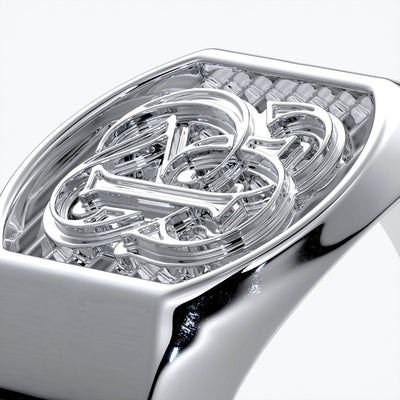 Otto Wedding rings crest ring monogram 18ct white gold