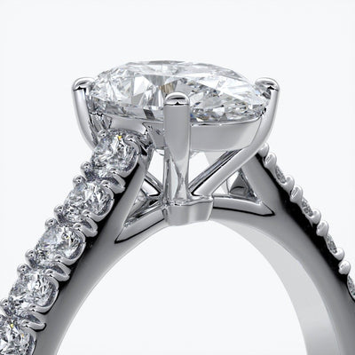 Penelope Engagement ring oval diamond 4 claw cathedral diamond band 18ct white gold