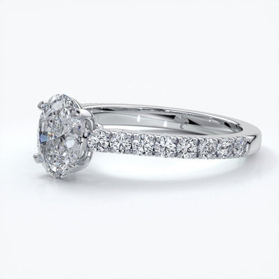 Penelope Engagement ring oval diamond 4 claw cathedral diamond band 18ct white gold